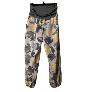 Lululemon Womens Om‎ Pant Mini Art Pop White Multi Slate Roll Down Waist Yoga 4